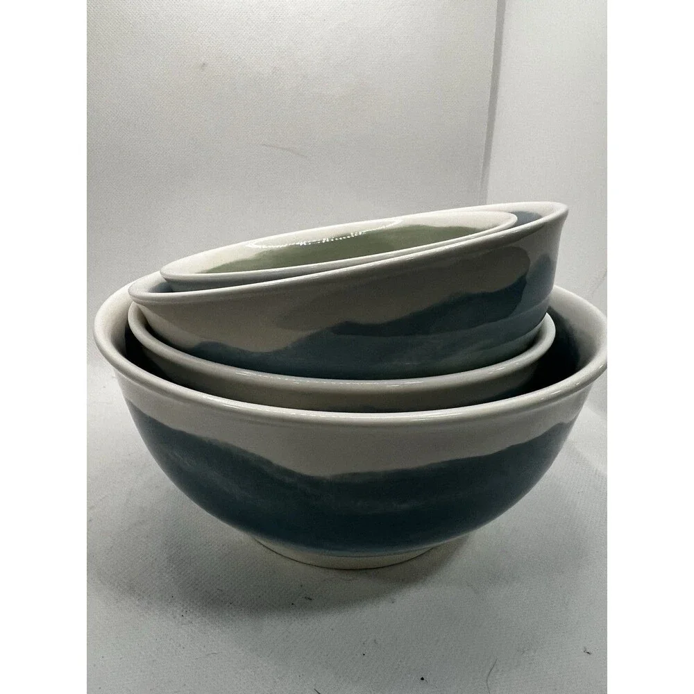 Anthropologie Vetiver + Pepper Oceania Nesting Bowls - Set of 4 blue green ivory